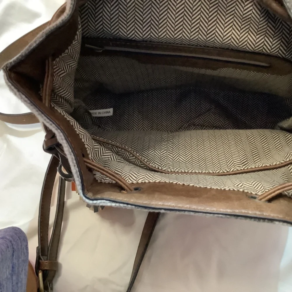 NWT Jen & Co.‎ western gray beige vegan backpack Tassels